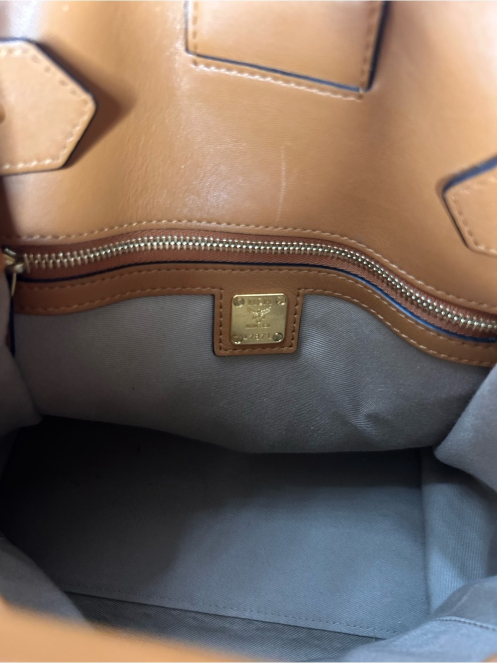 MCM Cognac Brown Visetos Monogram Bucket Shoulder Bag - Picture 4 of 5